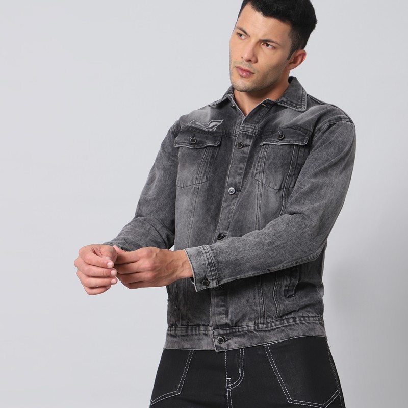 Black Denim Jackets for Men With Printed Design