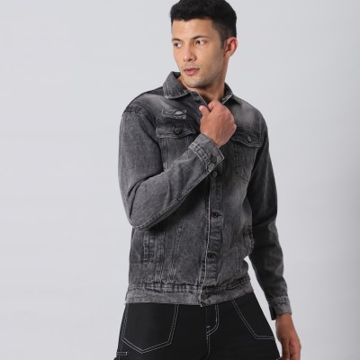 Black Denim Jackets for Men With Printed Design