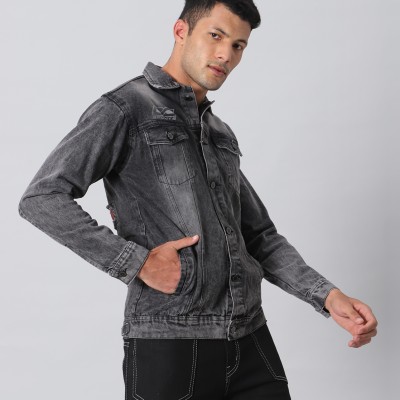 Black Denim Jackets for Men With Printed Design