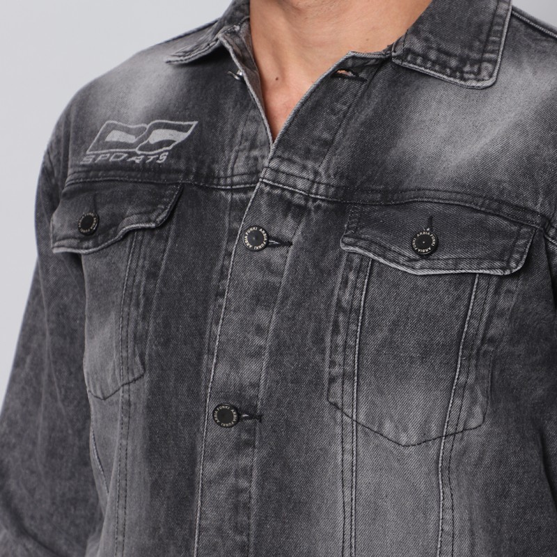 Black Denim Jackets for Men With Printed Design