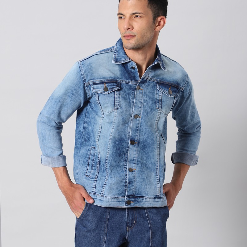 Washed Blue Slim Fit Denim Jacket By Arbia Funki