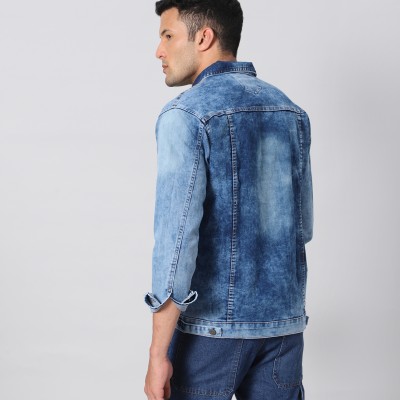 Washed Blue Slim Fit Denim Jacket By Arbia Funki