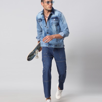 Washed Blue Slim Fit Denim Jacket By Arbia Funki