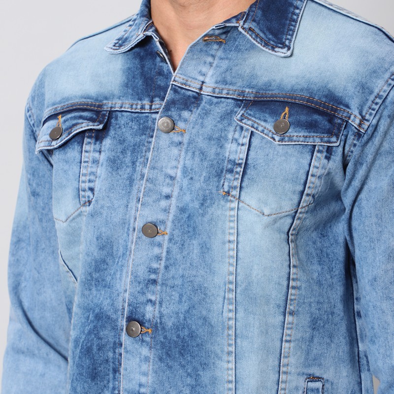 Washed Blue Slim Fit Denim Jacket By Arbia Funki