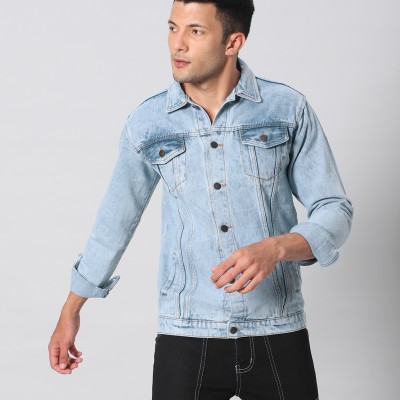 Washed Light Blue Slim Fit Denim Jacket By Arbia Funki