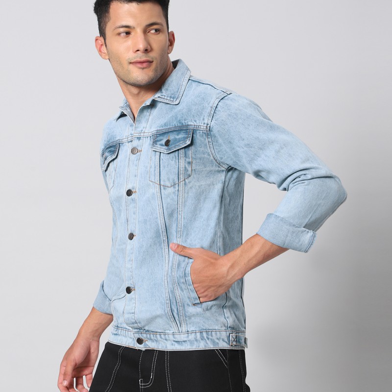 Washed Light Blue Slim Fit Denim Jacket By Arbia Funki