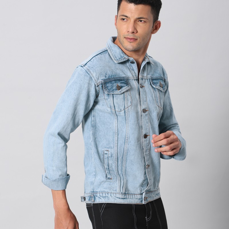 Washed Light Blue Slim Fit Denim Jacket By Arbia Funki