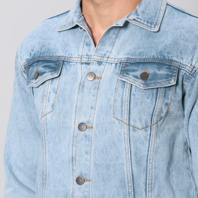 Washed Light Blue Slim Fit Denim Jacket By Arbia Funki