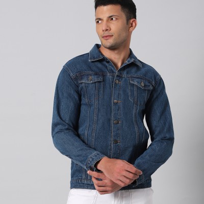 Washed Dark Blue Slim Fit Denim Jacket By Arbia Funki