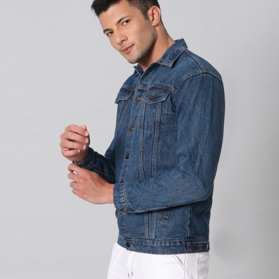 Washed Dark Blue Slim Fit Denim Jacket By Arbia Funki