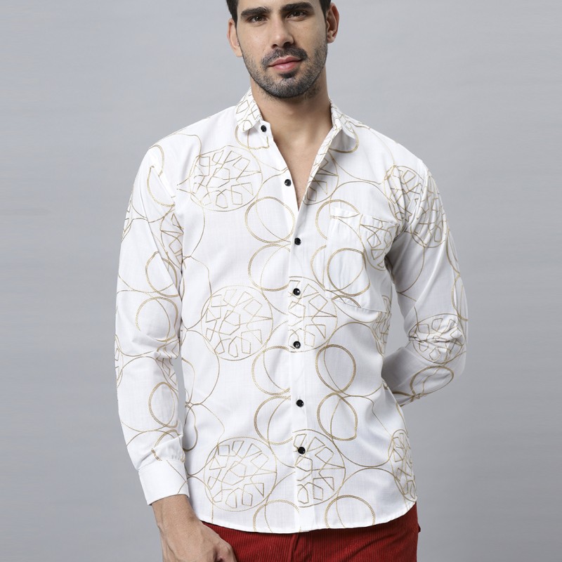 Golgen Embroidered With White Cotton Shirt