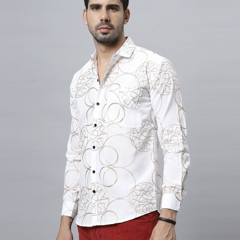 Golgen Embroidered With White Cotton Shirt