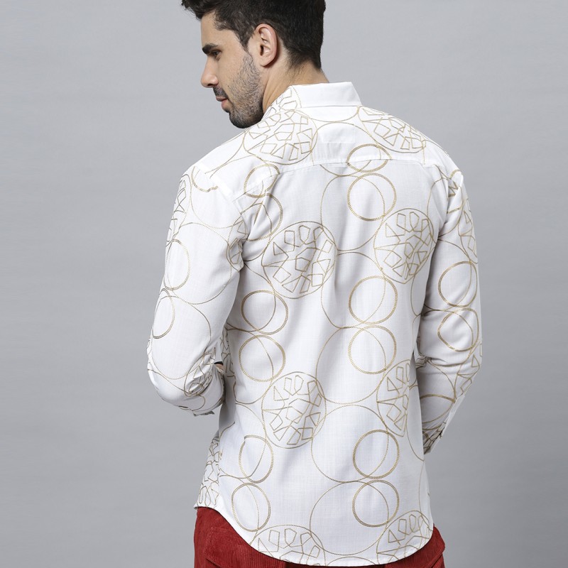 Golgen Embroidered With White Cotton Shirt