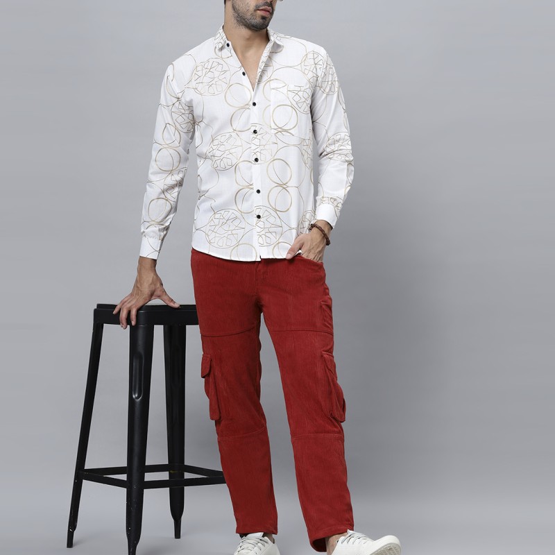 Golgen Embroidered With White Cotton Shirt