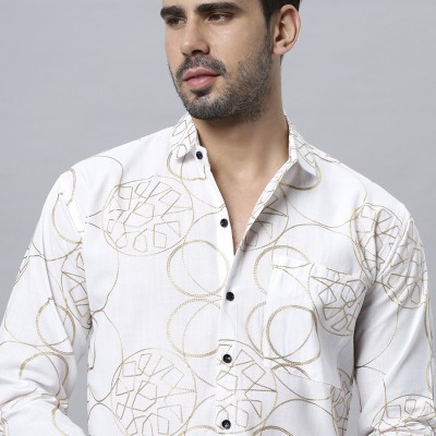 Golgen Embroidered With White Cotton Shirt