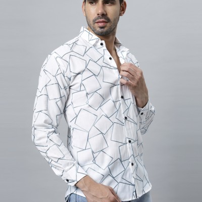 Blue Embroidered With White Cotton Shirt