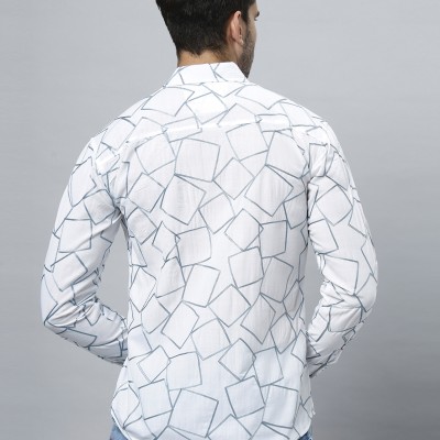 Blue Embroidered With White Cotton Shirt