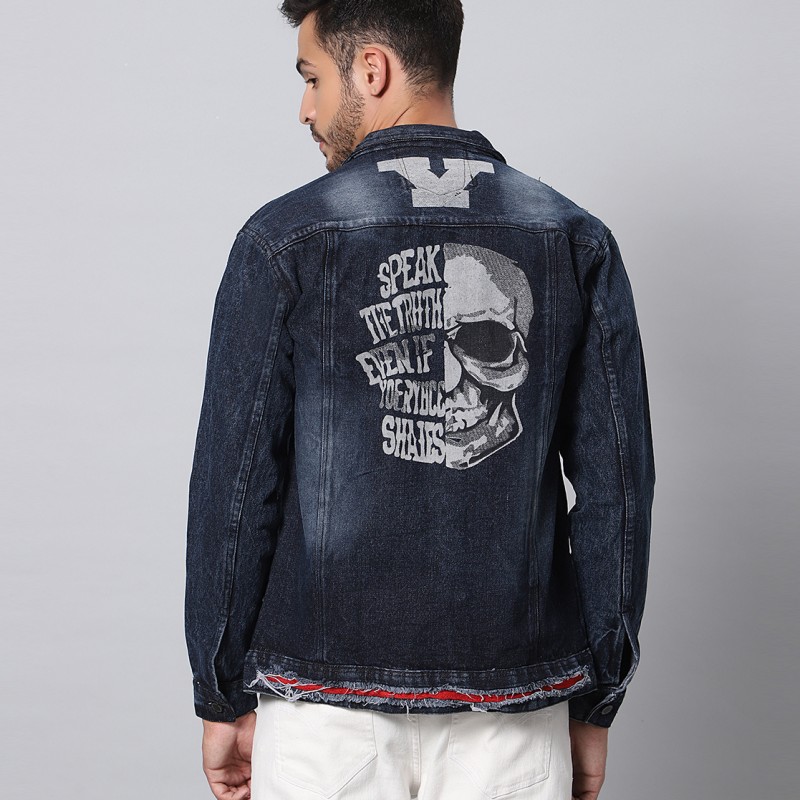 Asos Denim Jacket With Stud And Skull Print Detail Black