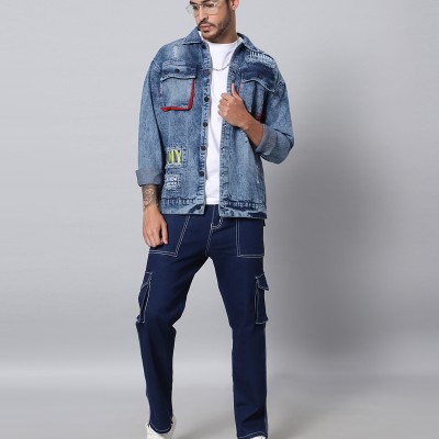 Asos Denim Jacket With Stud And Skull Print Detail Blue