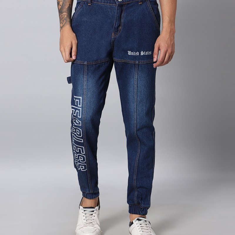 Dark Blue Denim Joggers For Men