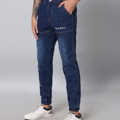 Dark Blue Denim Joggers For Men