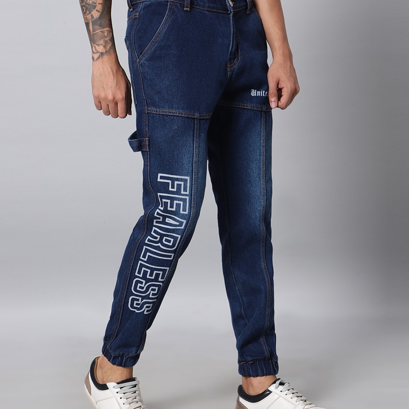 Dark Blue Denim Joggers For Men