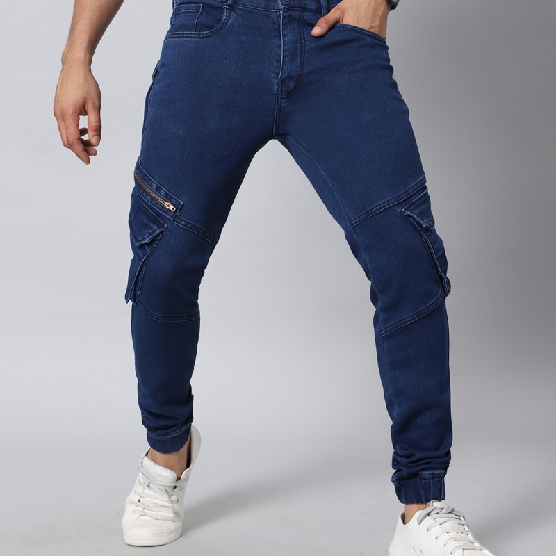 Men Jogger Fit Mid Rise Dark Blue Jeans