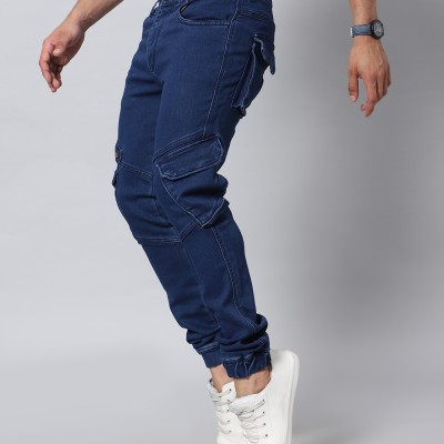 Men Jogger Fit Mid Rise Dark Blue Jeans