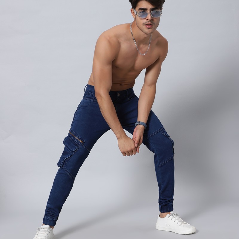 Men Jogger Fit Mid Rise Dark Blue Jeans