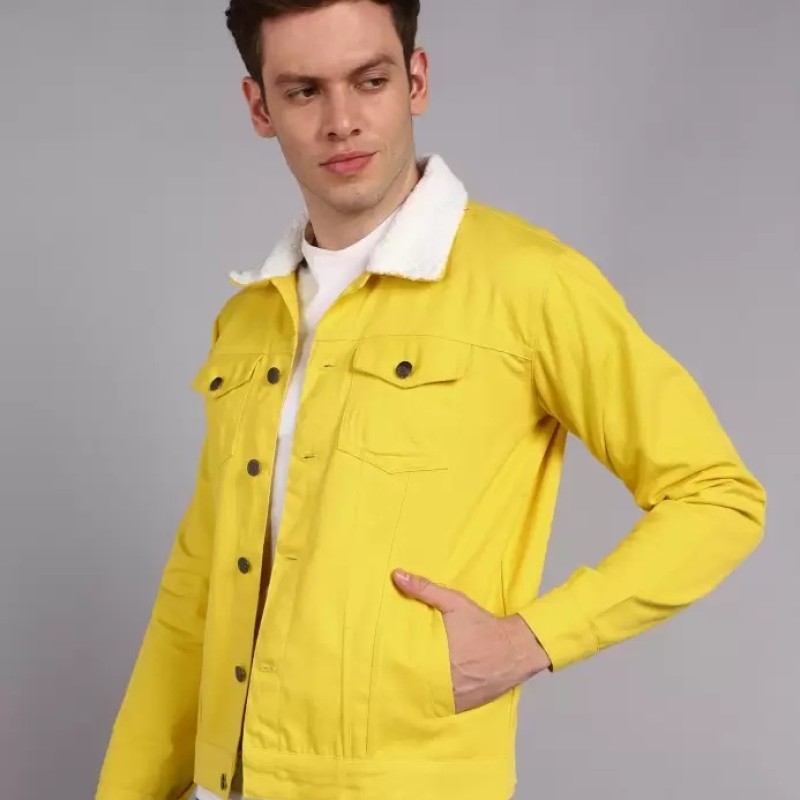 Yellow Cotton Denim Jacket for Men