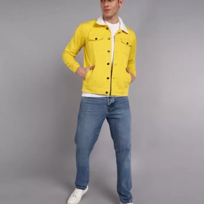 Yellow Cotton Denim Jacket for Men