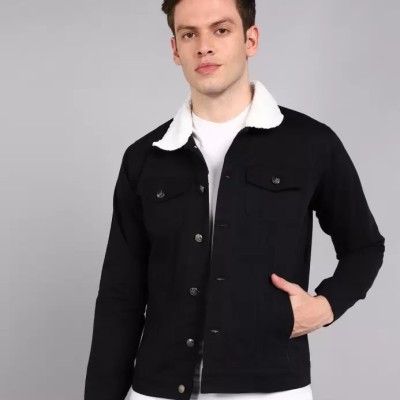 Black Cotton Denim Jacket for Men