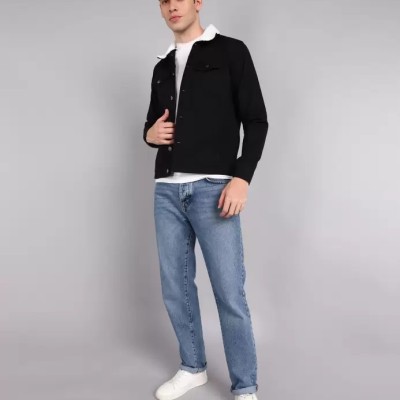 Black Cotton Denim Jacket for Men