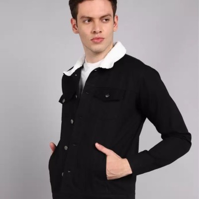 Black Cotton Denim Jacket for Men