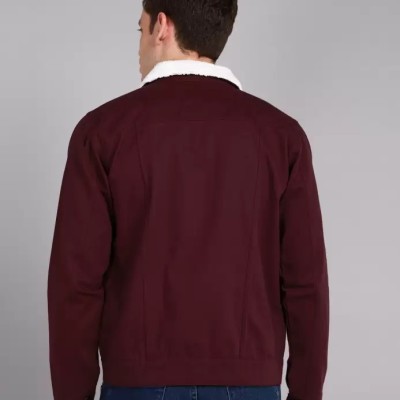 Maroon Cotton Denim Jacket for Men