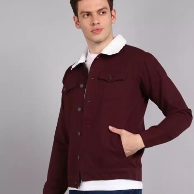 Maroon Cotton Denim Jacket for Men