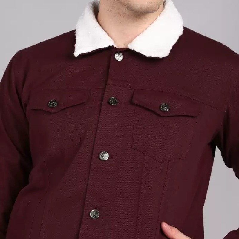 Maroon Cotton Denim Jacket for Men