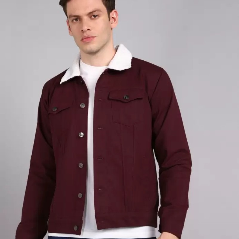 Maroon Cotton Denim Jacket for Men